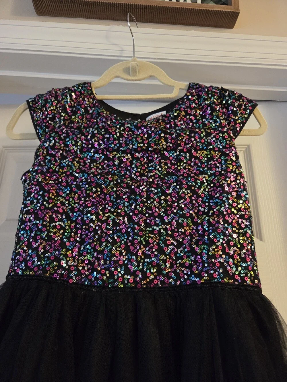 Cat & jack black & colorful sequin dress xl 14/16 sleeveless tulle